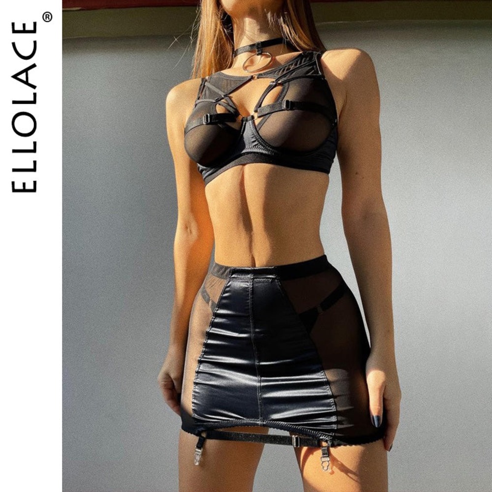 Ellolace Red Lingerie 5-pieces Fancy Underwear Sexy Women Uncensored